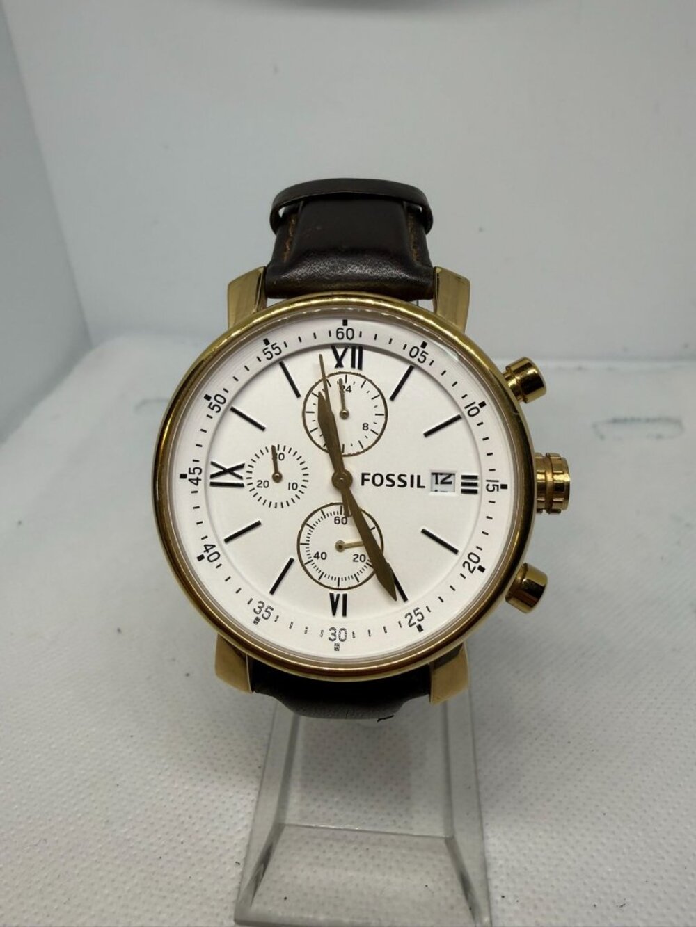 Fossil Rhett Men Gold-Tone Chronograph Brown Leather Quartz Watch BQ1009